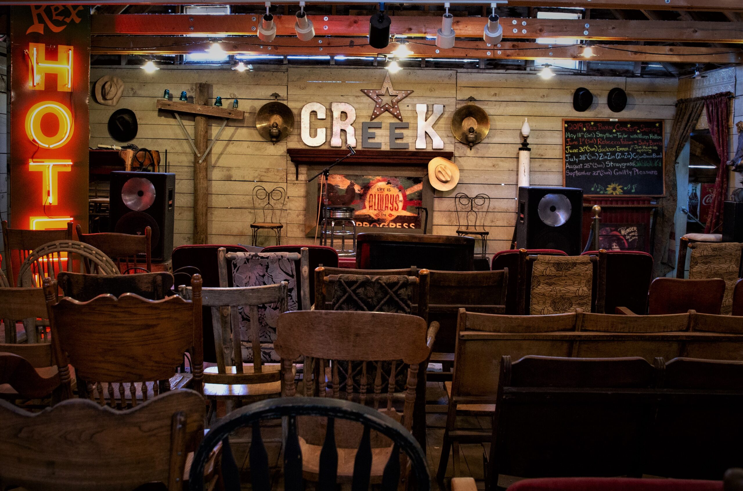 A photo of the inside of the Four Mile Creek concert venue.
